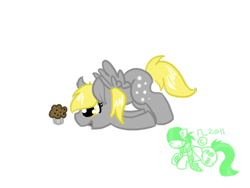 Size: 900x675 | Tagged: safe, artist:cosmic-rust, derpy hooves, pegasus, pony, g4, face down ass up, female, food, mare, muffin, simple background, solo, that pony sure does love muffins, transparent background