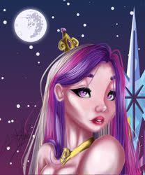 Size: 1000x1200 | Tagged: safe, artist:ohflaming-rainbow, princess cadance, human, g4, bust, female, humanized, mare in the moon, moon, portrait, solo