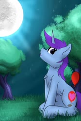 Size: 453x680 | Tagged: safe, artist:noxi1_48, oc, oc only, oc:mobian, pony, unicorn, balloon, chest fluff, looking at you, male, moon, night, sitting, solo, stallion