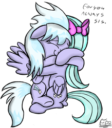Size: 873x1000 | Tagged: safe, artist:freefraq, cloudchaser, flitter, pegasus, pony, g4, bow, cute, cutechaser, female, flitterbetes, hair bow, hug, siblings, simple background, sisters, twins