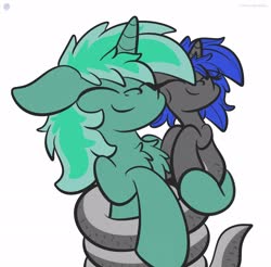 Size: 2600x2560 | Tagged: safe, artist:php142, oc, oc only, oc:dream vezpyre, oc:dream², oc:ice wisp, lamia, original species, pony, snake, snake pony, unicorn, brother and sister, coils, cuddling, cute, daaaaaaaaaaaw, duo, eyes closed, female, high res, hug, lamia dream², lamiafied, male, ocbetes, siblings, smiling, species swap