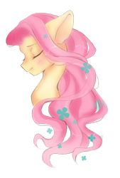 Size: 1280x1896 | Tagged: safe, artist:hikarinohibana, fluttershy, pegasus, pony, g4, blushing, bust, eyes closed, female, flower, flower in hair, mare, open mouth, peaceful, portrait, profile, simple background, solo, transparent background