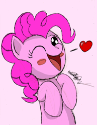 Size: 1170x1514 | Tagged: safe, artist:primogenitor34, pinkie pie, g4, blushing, heart, rearing, simple background, winking at you