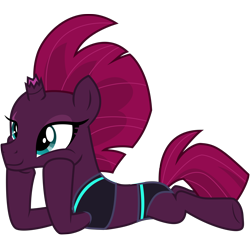 Size: 6356x5982 | Tagged: safe, artist:ejlightning007arts, tempest shadow, pony, unicorn, g4, my little pony: the movie, bikini, blank flank, broken horn, clothes, cute, eye scar, hoof on cheek, horn, lying down, missing cutie mark, scar, simple background, smiling, swimsuit, transparent background