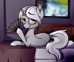 Size: 3260x2728 | Tagged: safe, artist:luxsimx, oc, oc only, oc:lucid visions, pony, unicorn, bed, fan, female, freckles, high res, mare, solo