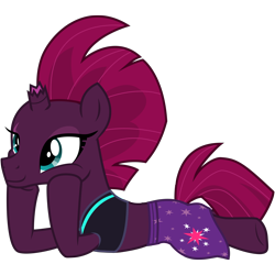 Size: 6356x6110 | Tagged: safe, alternate version, artist:ejlightning007arts, edit, tempest shadow, pony, unicorn, g4, my little pony: the movie, bikini, broken horn, clothes, cute, eye scar, hoof on cheek, horn, implied tempestlight, lying down, sarong, scar, simple background, smiling, swimsuit, transparent background