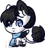 Size: 157x167 | Tagged: safe, artist:14th-crown, oc, oc only, hybrid, original species, chibi, clothes, eye clipping through hair, horn, leonine tail, scarf, simple background, smiling, solo, transparent background, wings