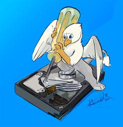 Size: 1234x1276 | Tagged: safe, artist:scruffasus, oc, oc only, oc:der, griffon, hard drive, micro, screwdriver