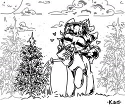 Size: 1400x1200 | Tagged: safe, artist:madkadd, earth pony, pony, cloud, doodle, happy, original art, plant, solo, sun, watering can
