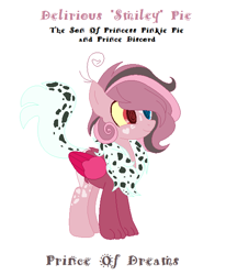 Size: 528x640 | Tagged: safe, artist:musicbetmlp, artist:selenaede, oc, oc only, oc:delirious pie, draconequus, pony, base used, interspecies offspring, offspring, parent:discord, parent:pinkie pie, parents:discopie, simple background, solo, white background