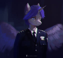 Size: 2250x2099 | Tagged: safe, artist:aidelank, oc, oc only, oc:atom, alicorn, anthro, alicorn oc, chromatic aberration, clothes, command and conquer, commission, crossover, high res, horn, looking at you, red alert, red alert 3, smiling, solo, suit, uniform, video game crossover