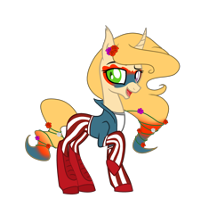 Size: 3024x3216 | Tagged: safe, artist:harmonyharp, oc, oc only, oc:poison joke (ice1517), pony, unicorn, icey-verse, bedroom eyes, boots, clothes, curved horn, eyeshadow, female, flower, flower in hair, gloves, heterochromia, high res, horn, jacket, magical lesbian spawn, makeup, mare, multicolored hair, offspring, open mouth, pants, parent:oc:har-harley queen, parent:oc:poison ivy (ice1517), parents:oc x oc, parents:poisonqueen, raised hoof, shirt, shoes, simple background, solo, t-shirt, transparent background
