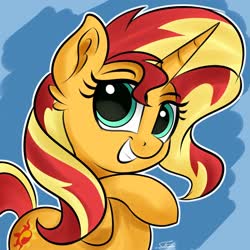 Size: 2160x2160 | Tagged: safe, artist:sadtrooper, sunset shimmer, pony, unicorn, g4, cute, ear fluff, female, grin, high res, mare, raised hoof, shimmerbetes, smiling, solo