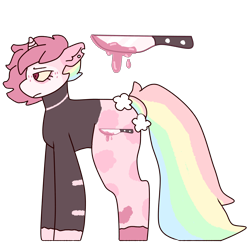Size: 2000x2000 | Tagged: safe, artist:rigbythememe, derpibooru exclusive, oc, oc only, oc:vendetta (rigbythememe), pony, unicorn, colorful, female, high res, knife, mare, pink, rainbow, reference sheet, simple background, solo, transparent background