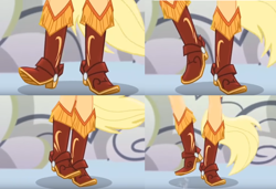 Size: 1262x862 | Tagged: safe, applejack, equestria girls, equestria girls specials, g4, my little pony equestria girls: dance magic, boots, close-up, collage, cowboy boots, dance magic (song), legs, shoes, stomping