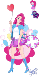 Size: 903x1747 | Tagged: safe, artist:rossgricell, pinkie pie, equestria girls, g4, balloon, beautiful, boots, clothes, cute, female, heart, heart balloon, high heel boots, human coloration, miniskirt, shoes, simple background, skirt, solo, transparent background
