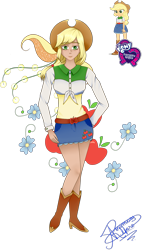 Size: 927x1631 | Tagged: safe, artist:rossgricell, applejack, equestria girls, g4, beautiful, belt, boots, clothes, cowboy hat, cute, denim skirt, female, freckles, hat, high heel boots, human coloration, miniskirt, shoes, simple background, skirt, solo, stetson, transparent background