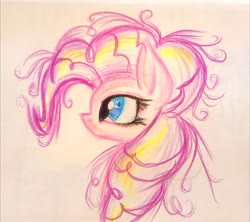 Size: 2592x2304 | Tagged: safe, artist:mysteriousshine, pinkie pie, pony, g4, bust, eyelashes, female, high res, mare, messy mane, simple background, solo, traditional art