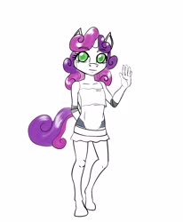Size: 2880x3500 | Tagged: safe, artist:stardust-pony, sweetie belle, android, robot, anthro, unguligrade anthro, g4, clothes, cute, explicit source, female, filly, high res, miniskirt, skirt, solo, sweetie bot