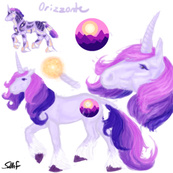 Size: 600x600 | Tagged: safe, artist:sdlhf, oc, oc only, oc:orizzonte, classical unicorn, pony, unicorn, armor, bio in description, cloven hooves, female, hoers, horn, leonine tail, mare, offspring, parent:princess cadance, parent:shining armor, parents:shiningcadance, realistic, reference sheet, simple background, solo, unshorn fetlocks, white background