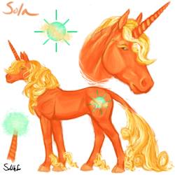 Size: 600x600 | Tagged: safe, artist:sdlhf, oc, oc only, oc:sola, classical unicorn, pony, unicorn, bio in description, cloven hooves, colored fetlocks, female, hoers, horn, leonine tail, long feather, mare, offspring, parent:royal guard, parent:sunset shimmer, realistic, reference sheet, simple background, unshorn fetlocks, white background