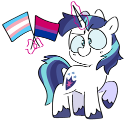 Size: 1422x1373 | Tagged: safe, artist:pinkiespresent, shining armor, pony, unicorn, g4, bisexual pride flag, female, gender headcanon, gleaming shield, glowing horn, headcanon, horn, lgbt headcanon, magic, magic aura, pride, pride flag, rule 63, sexuality headcanon, solo, transgender pride flag