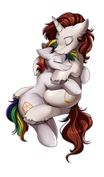 Size: 1750x2958 | Tagged: safe, artist:pridark, oc, oc only, oc:persona, oc:snowy do, earth pony, pony, unicorn, commission, cutie mark, duo, eyes closed, high res, simple background, sleeping, smiling, transparent background, unshorn fetlocks