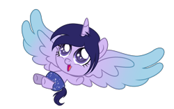 Size: 1673x1041 | Tagged: safe, artist:lumi-infinite64, oc, oc only, alicorn, pony, alicorn oc, baby, baby alicorn, baby pony, colored wings, dark blue diaper, decorated diaper, diaper, gradient wings, horn, simple background, solo, starry diaper, transparent background, wings