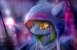 Size: 2000x1300 | Tagged: safe, artist:ssnerdy, rainbow dash, pegasus, pony, clothes, female, hoodie, laser pointer, mare, solo
