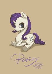 Size: 2479x3508 | Tagged: safe, artist:jatewg, rarity, pony, g4, brown background, female, high res, prone, simple background, solo