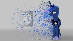 Size: 1700x956 | Tagged: safe, princess luna, alicorn, pony, unicorn, g4, caption, disintegration, female, logo, solo, song, song reference, starset, wallpaper