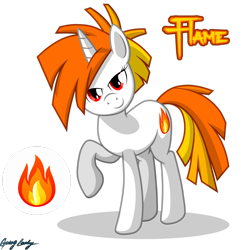 Size: 2449x2449 | Tagged: safe, artist:le-23, oc, oc only, oc:flame, pony, unicorn, female, high res, mare, raised hoof, simple background, solo, transparent background