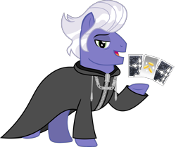 Size: 2568x2148 | Tagged: safe, artist:sketchmcreations, gladmane, earth pony, pony, g4, card, clothes, coat, cutie mark, disney, high res, kingdom hearts, lidded eyes, looking at you, luxord, male, nobody, open mouth, organization xiii, playing card, raised hoof, simple background, solo, stallion, transparent background, vector