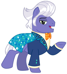 Size: 2000x2213 | Tagged: safe, artist:sketchmcreations, gladmane, earth pony, pony, g4, viva las pegasus, bowtie, cape, clothes, cufflinks, epaulettes, high res, lidded eyes, looking at you, male, open mouth, raised hoof, simple background, solo, stallion, transparent background, tuxedo, vector