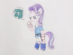 Size: 3264x2448 | Tagged: safe, artist:don2602, starlight glimmer, pony, unicorn, g4, abel (street fighter), bipedal, capcom, clothes, crossover, female, high res, looking at hoof, mysterious character, solo, street fighter, traditional art