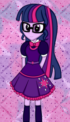 Size: 1204x2090 | Tagged: safe, artist:lonelychocolatchip, sci-twi, twilight sparkle, equestria girls, g4, abstract background, female, solo