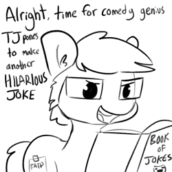Size: 2250x2250 | Tagged: safe, artist:tjpones, part of a set, oc, oc only, oc:tjpones, earth pony, pony, book, dialogue, glasses, high res, male, monochrome, simple background, solo, stallion, white background