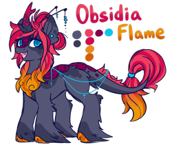 Size: 3420x2938 | Tagged: safe, artist:ruef, oc, oc only, oc:obsidia flame, kirin, female, high res, looking at you, mare, reference sheet, simple background, smiling, solo, transparent background, unshorn fetlocks