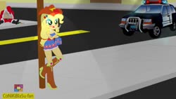 Size: 1248x702 | Tagged: safe, artist:conikiblasu-fan, edit, applejack, human, equestria girls, g4, car, cigarette, clothes, drunk, duo, female, female focus, male, merry christmas, parody, patrol, police, police car, prostitution, santa claus, smoking, solo focus