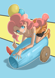 Size: 2479x3508 | Tagged: safe, artist:jatewg, pinkie pie, human, equestria girls, g4, balloon, female, high res, humanized, party cannon, sleeveless, solo