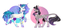 Size: 1920x853 | Tagged: safe, artist:akiiichaos, dj pon-3, octavia melody, vinyl scratch, earth pony, pony, unicorn, g4, alternate design, bowtie, cloven hooves, deviantart watermark, duo, female, grin, leonine tail, mare, nose piercing, nose ring, obtrusive watermark, piercing, simple background, smiling, transparent background, watermark