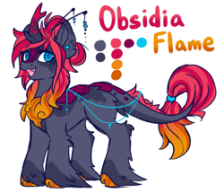 Size: 3420x2938 | Tagged: safe, alternate version, artist:ruef, oc, oc:obsidia flame, kirin, female, high res, looking at you, mare, reference sheet, simple background, smiling, white background