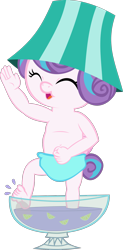 Size: 894x1816 | Tagged: safe, artist:papadragon69, princess flurry heart, anthro, plantigrade anthro, g4, baby, behaving like pinkie pie, dancing, diaper, female, hat, lampshade, lampshade hat, party animal, punch (drink), punch bowl, simple background, solo, transparent background