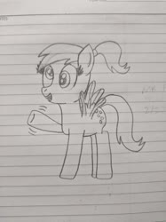 Size: 1280x1707 | Tagged: safe, artist:nightshadowmlp, derpy hooves, pegasus, pony, g4, female, future derpy, lined paper, mare, ponytail, solo, traditional art, waving