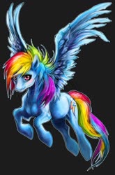 Size: 727x1099 | Tagged: dead source, safe, artist:whitespiritwolf, rainbow dash, pegasus, pony, g4, black background, female, looking at you, mare, simple background, solo, spread wings, wings