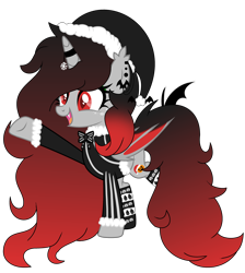 Size: 3080x3433 | Tagged: safe, artist:mint-light, artist:rukemon, oc, oc only, oc:merry mischief, alicorn, bat pony, bat pony alicorn, pony, alicorn oc, base used, bat pony oc, bat wings, bowtie, christmas, clothes, coat, commission, ear piercing, earring, eyeshadow, fangs, female, freckles, halloween, hat, high res, holiday, horn, horn ring, jack-o-lantern, jewelry, makeup, mare, open mouth, piercing, pumpkin, raised hoof, raised leg, santa hat, simple background, snowman, socks, solo, striped socks, transparent background, wings