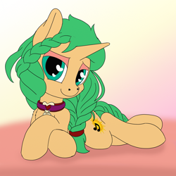 Size: 1100x1100 | Tagged: safe, artist:manifest harmony, oc, oc only, oc:summer song, pony, unicorn, collar, female, heart eyes, heart nostrils, mare, solo, wingding eyes