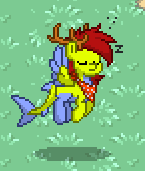 Size: 145x171 | Tagged: safe, oc, oc only, oc:alan antlerfish, deer, hybrid, original species, pegasus, pony, shark, pony town, antlers, eyes closed, flying, male, neckerchief, picture for breezies, sleeping, solo, spread wings, wings
