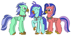 Size: 2880x1440 | Tagged: safe, artist:supahdonarudo, oc, oc only, oc:coral polyp, oc:sandy hermit, oc:sea lilly, classical hippogriff, hippogriff, braid, camera, facial hair, family, father and child, father and daughter, female, happy, jewelry, male, mother and child, mother and daughter, moustache, necklace, simple background, transparent background