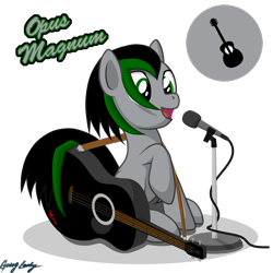 Size: 2449x2449 | Tagged: safe, artist:le-23, oc, oc only, oc:opus magnum, earth pony, pony, guitar, high res, male, microphone, musical instrument, simple background, solo, stallion, transparent background